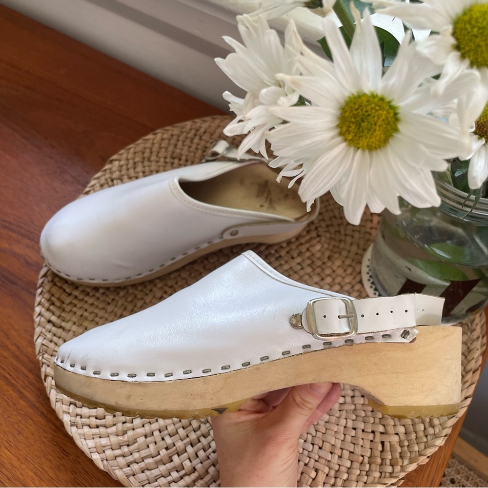 White Leather Swedish Clogs - Picture 7 of 7